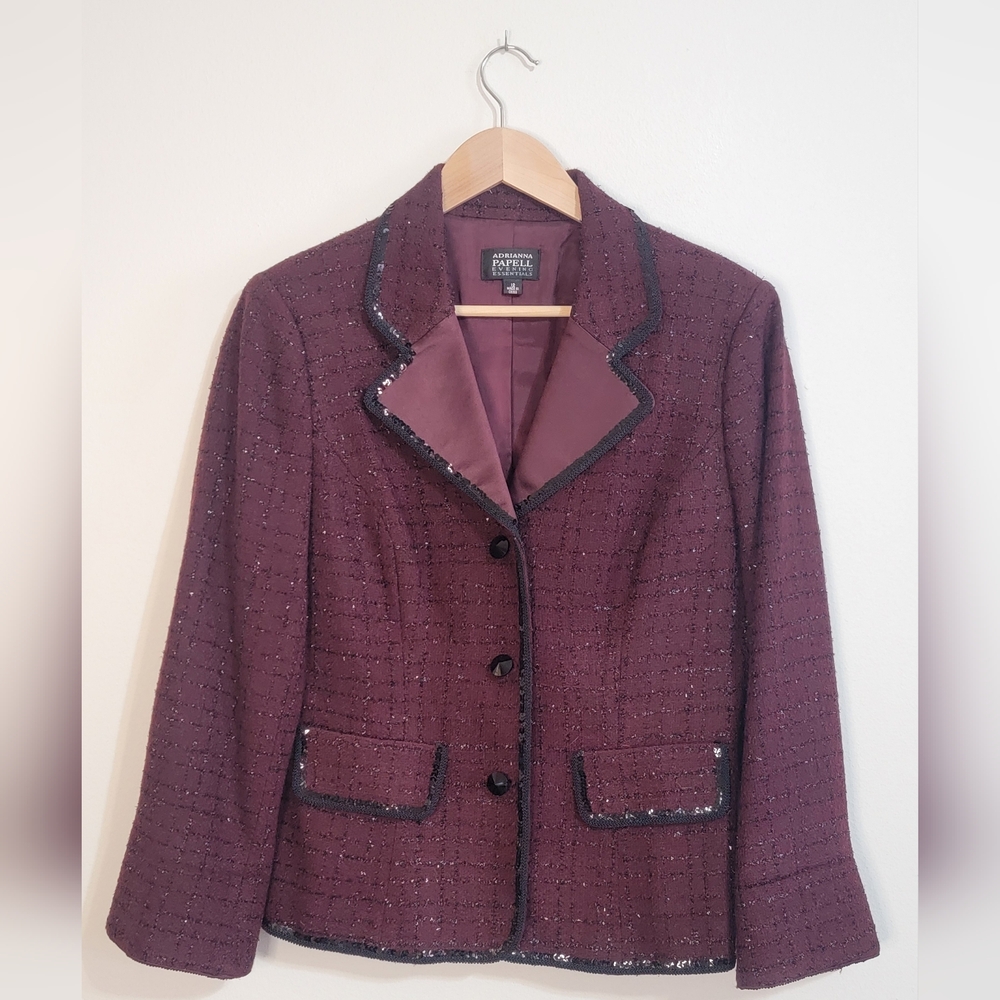 Adrianna Papell Plum Blazer with Black Trim